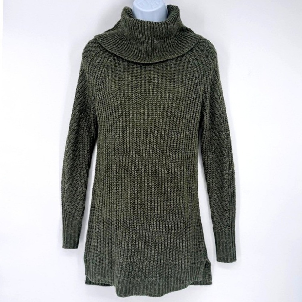 A New Day Womens XS Olive Green Shaker Knit Cowl Neck Tunic Sweater RN17730